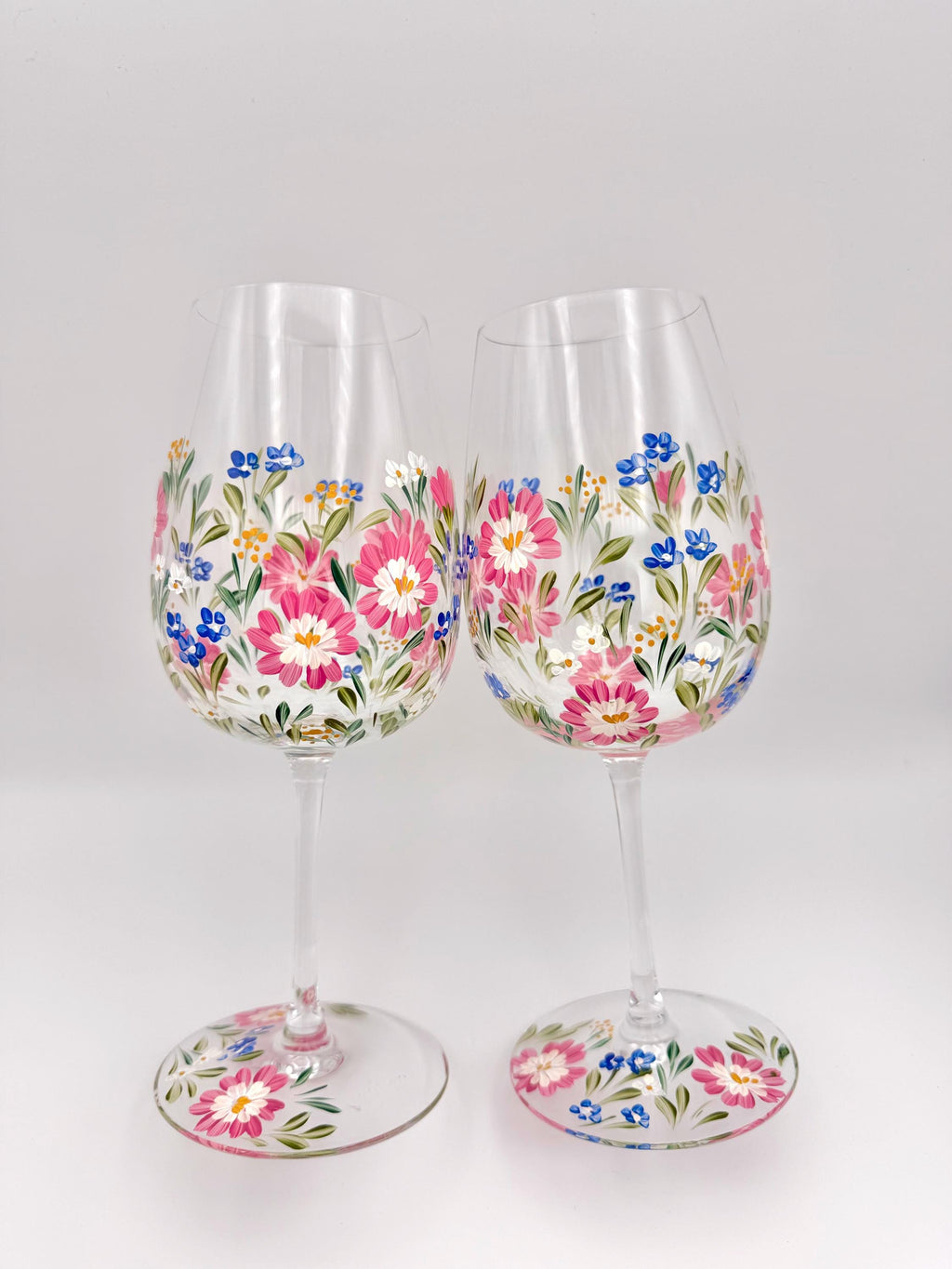 Pink Garden - Hand Painted Floral Wine Glass 17 oz