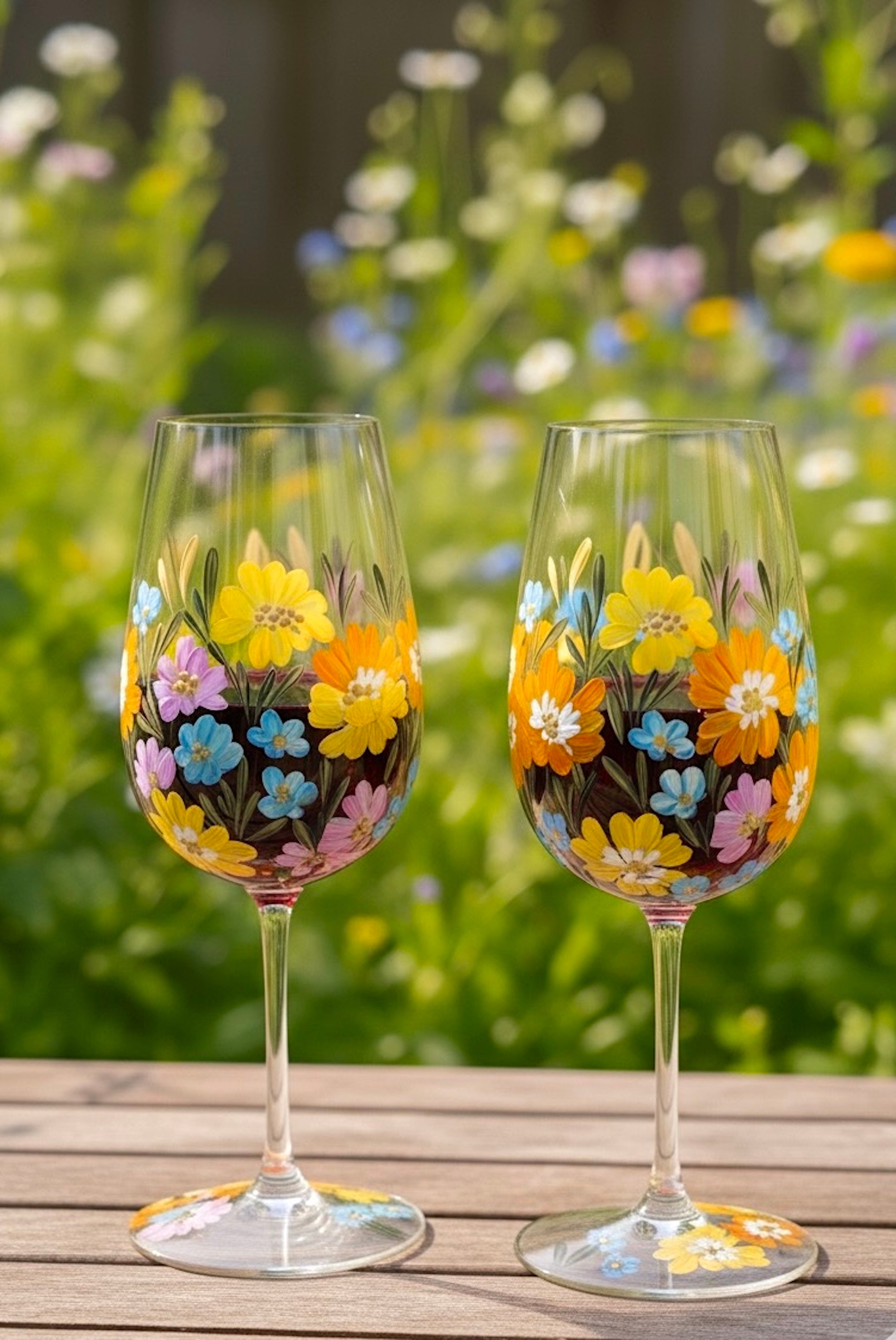 Colorful Garden - Hand painted floral wine glasses 17oz