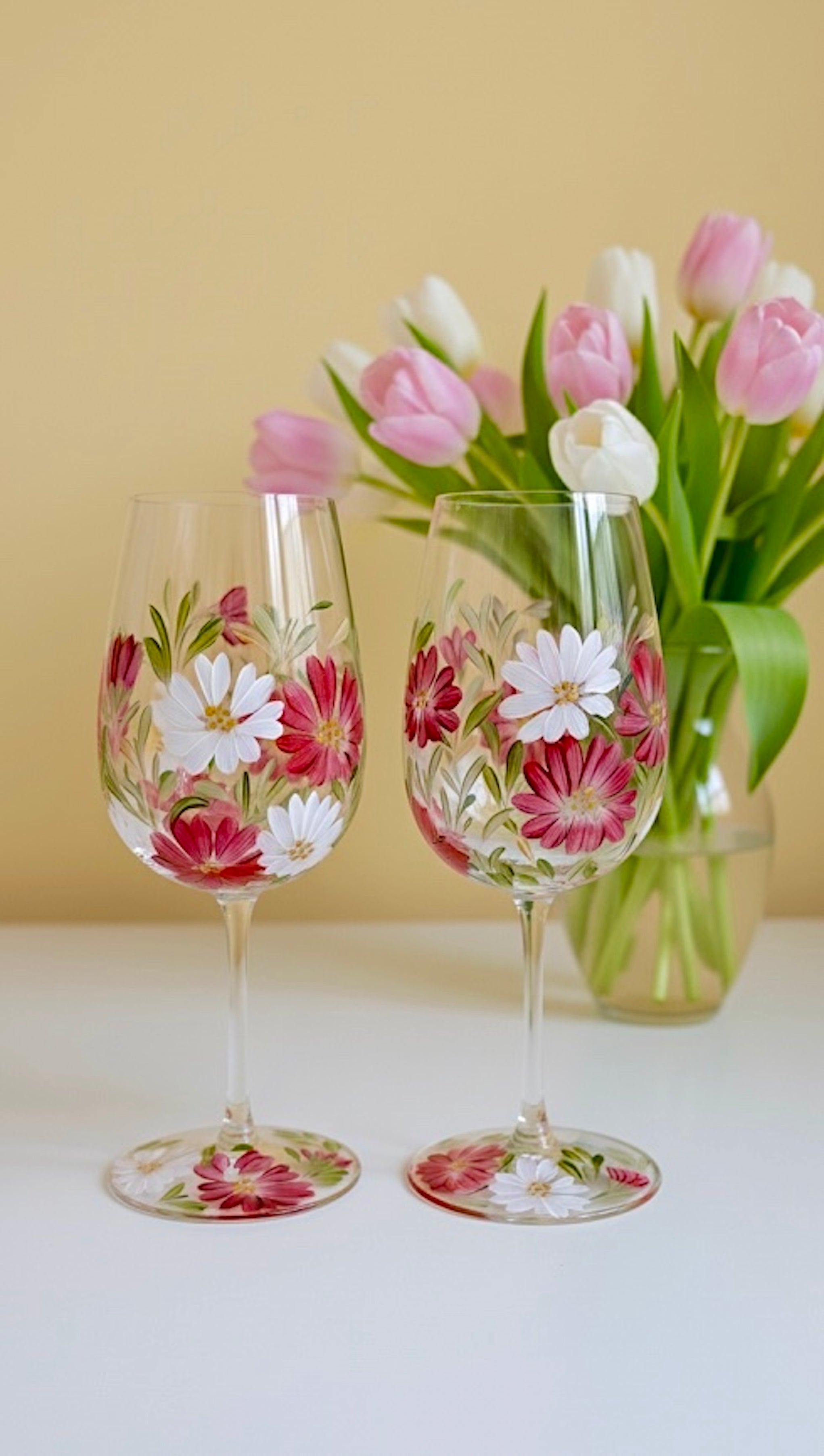 Hand Painted Floral Wine Glass 17 oz.