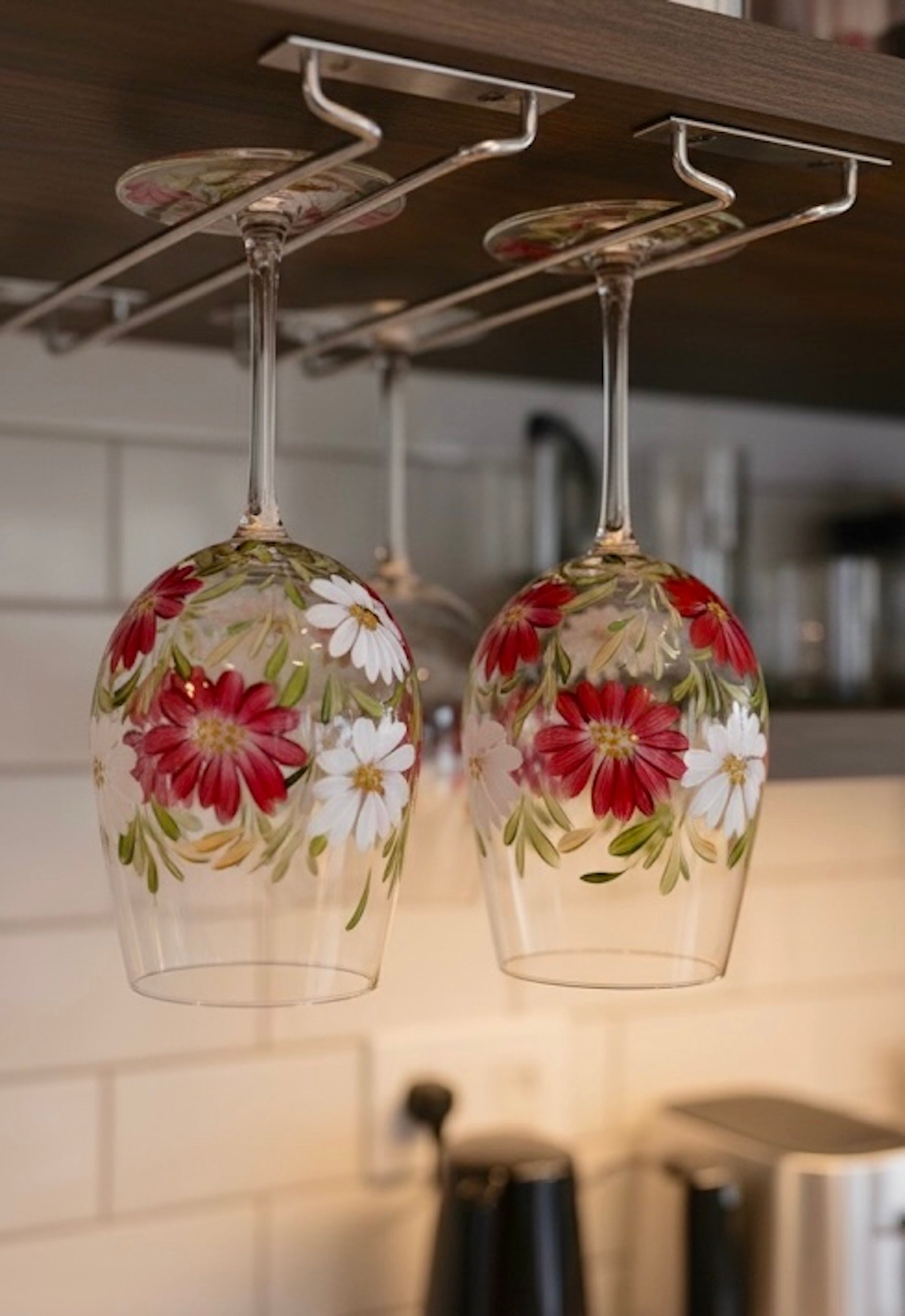 Hand Painted Floral Wine Glass 17 oz.