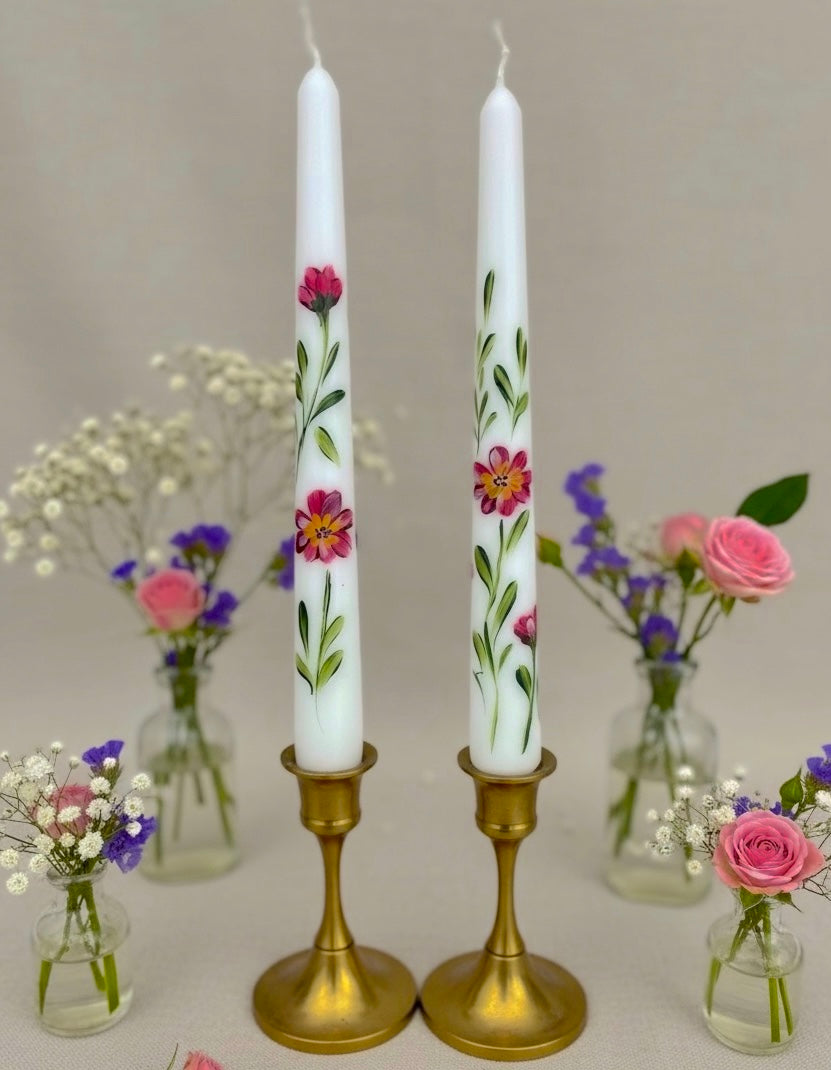 Red Garden - Set of 2 Hand Painted Taper Candles