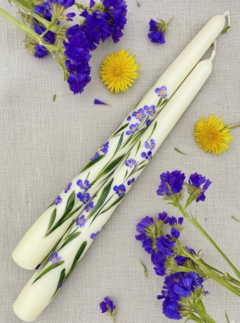 Statice Garden - Set of 2 Hand Painted Taper Candles