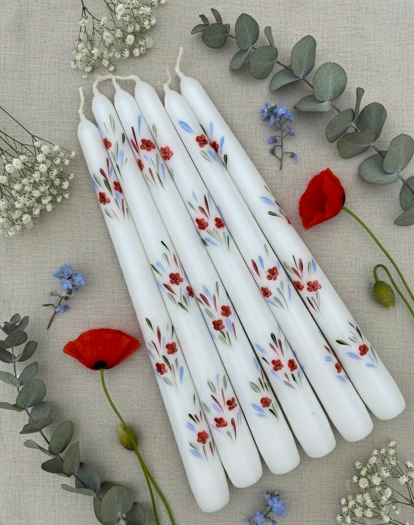 Little Poppies - Set of 2 Hand Painted Taper Candles