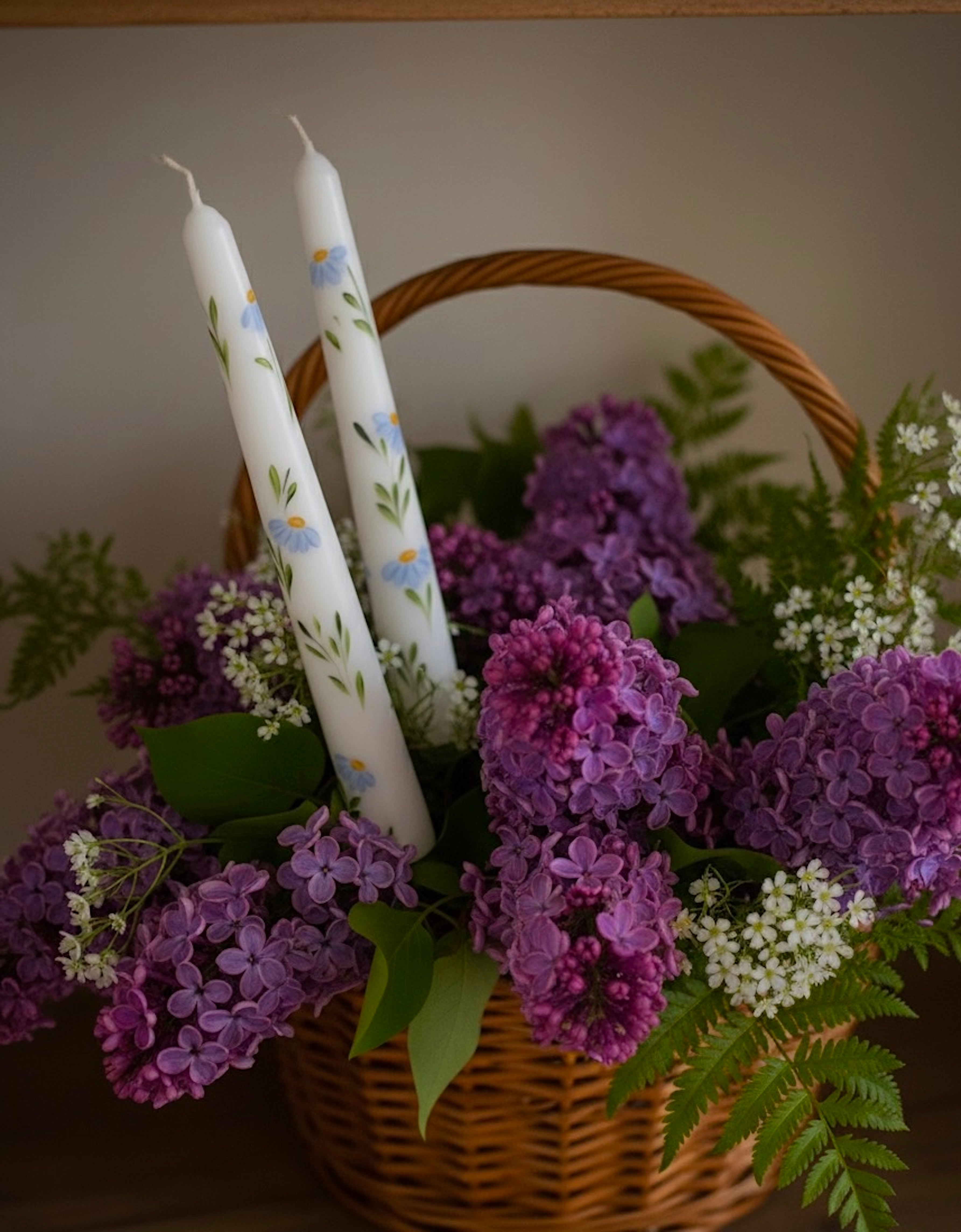 Blue Daisies- Set of 2 Hand Painted Taper Candles