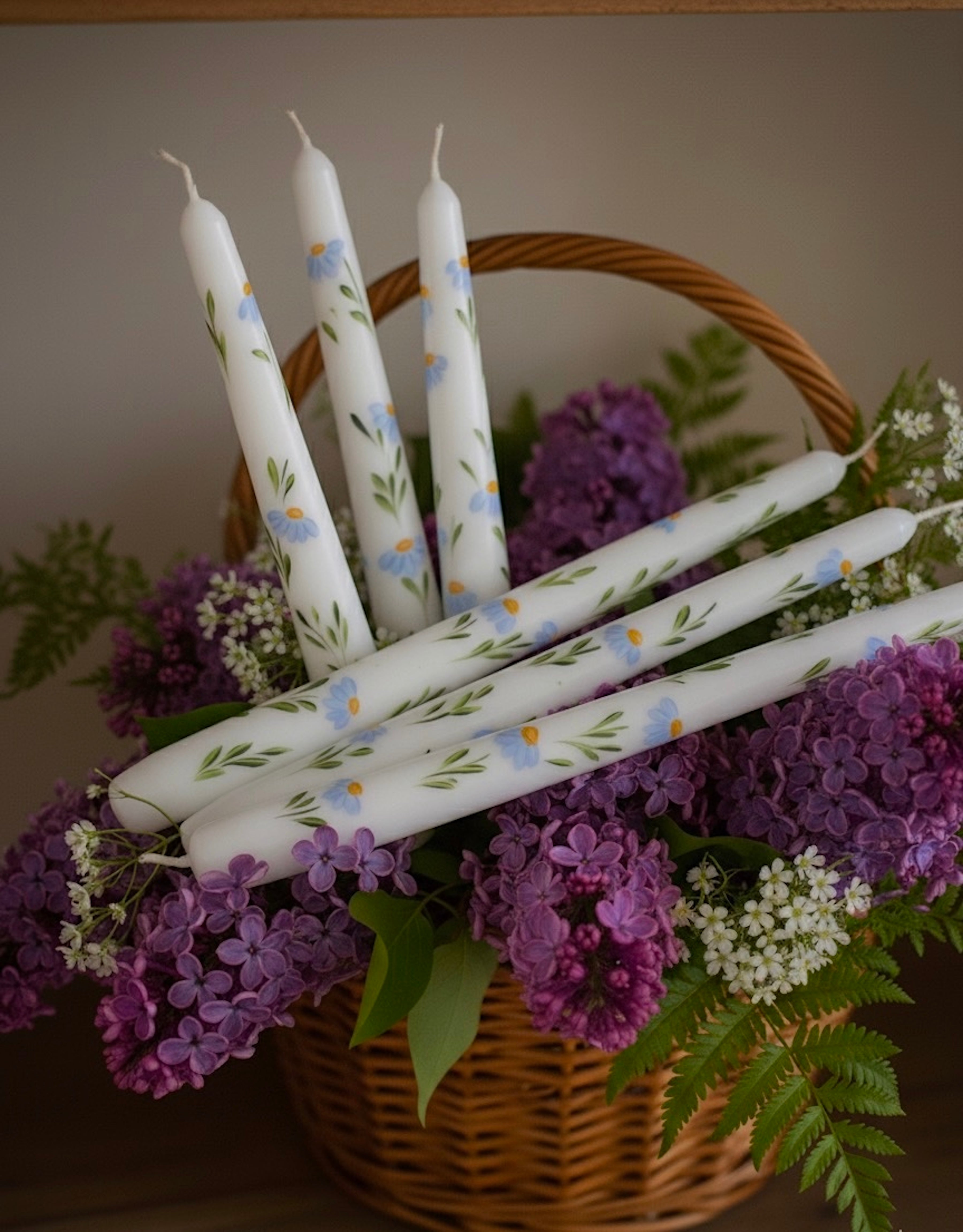 Blue Daisies- Set of 2 Hand Painted Taper Candles
