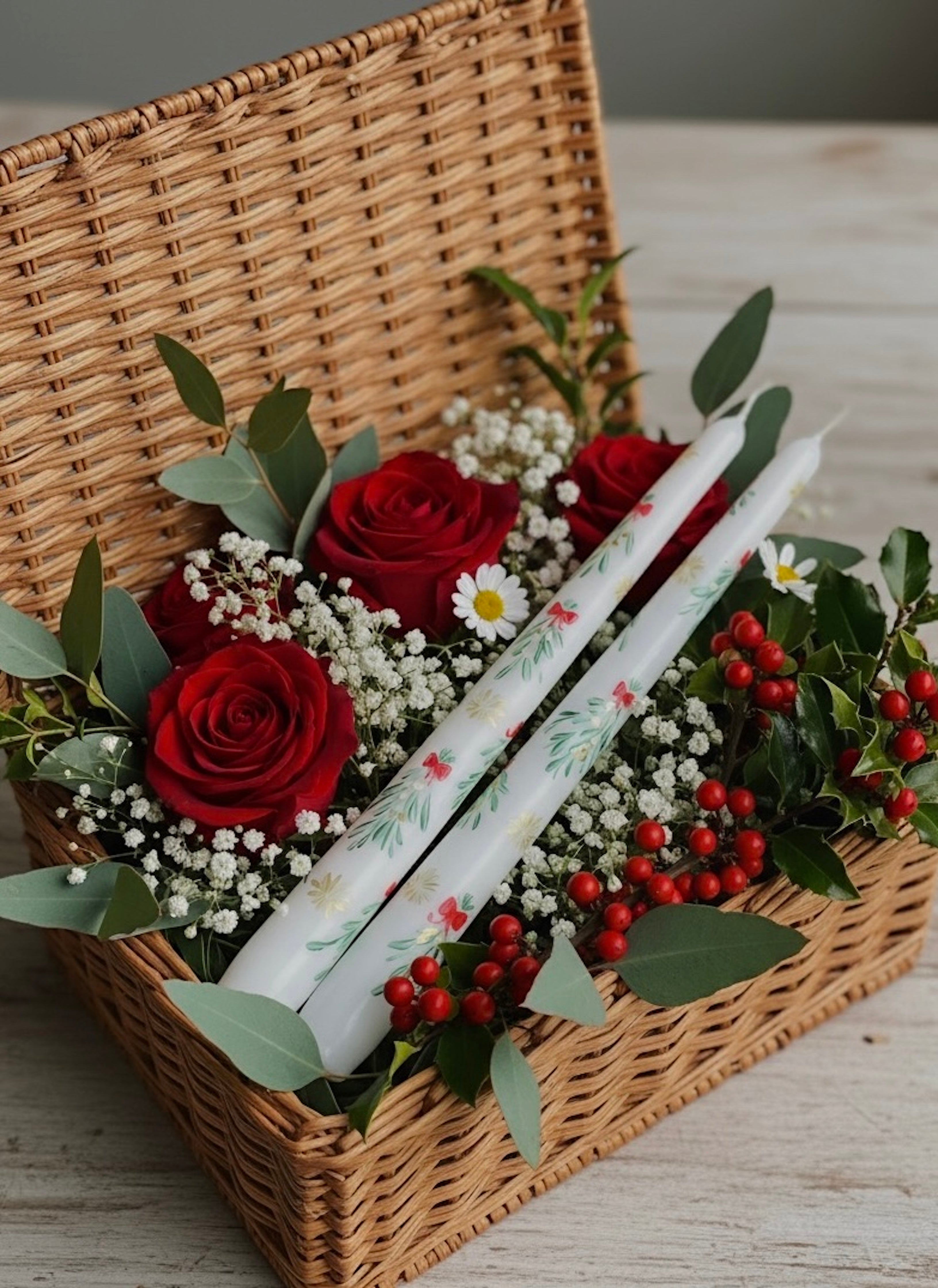 Mistletoe - Set of 2 Hand Painted Taper Candles