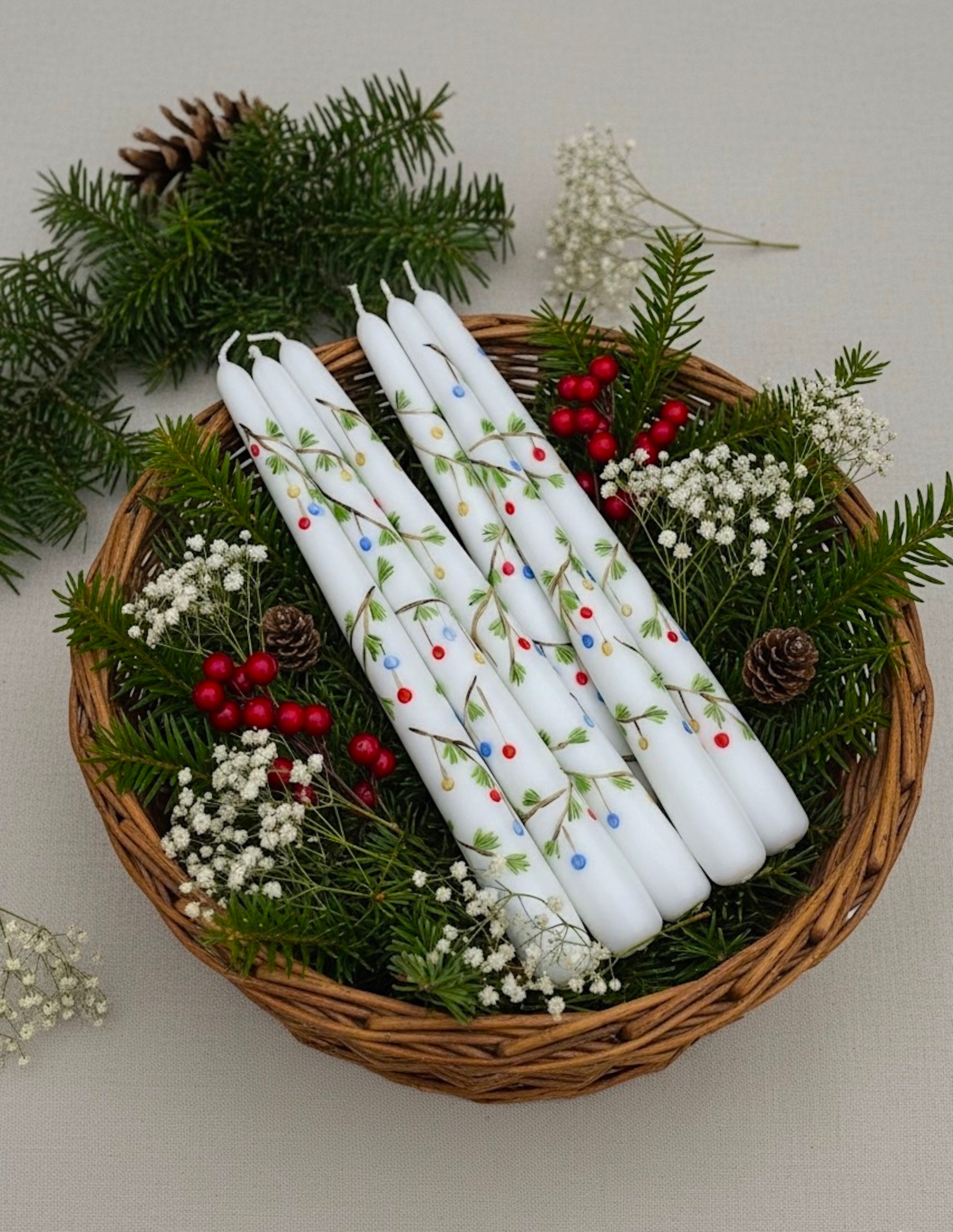 Colorful Winter - Set of 2 Hand Painted Taper Candles