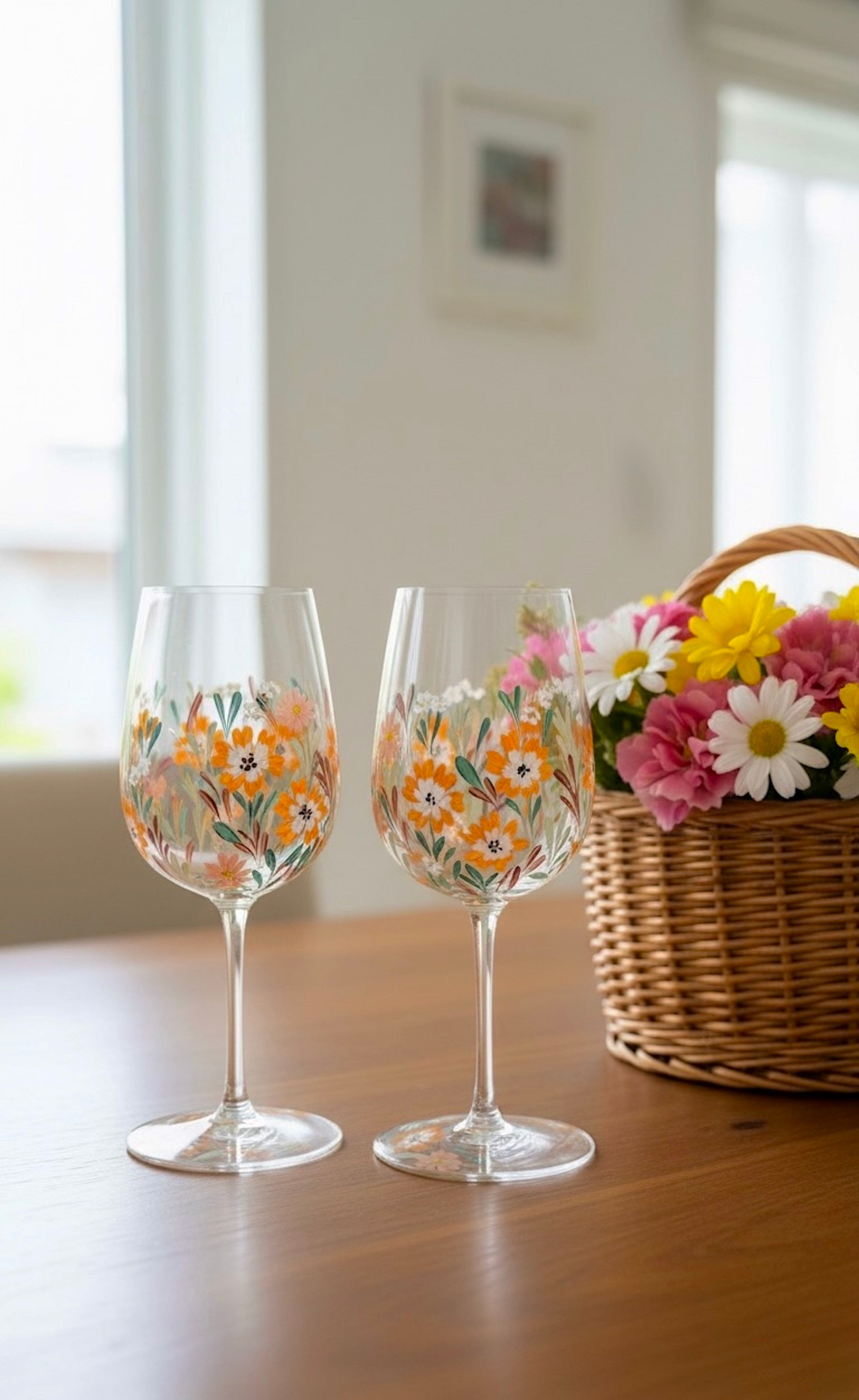 Orange Garden - Hand painted floral wine glass
