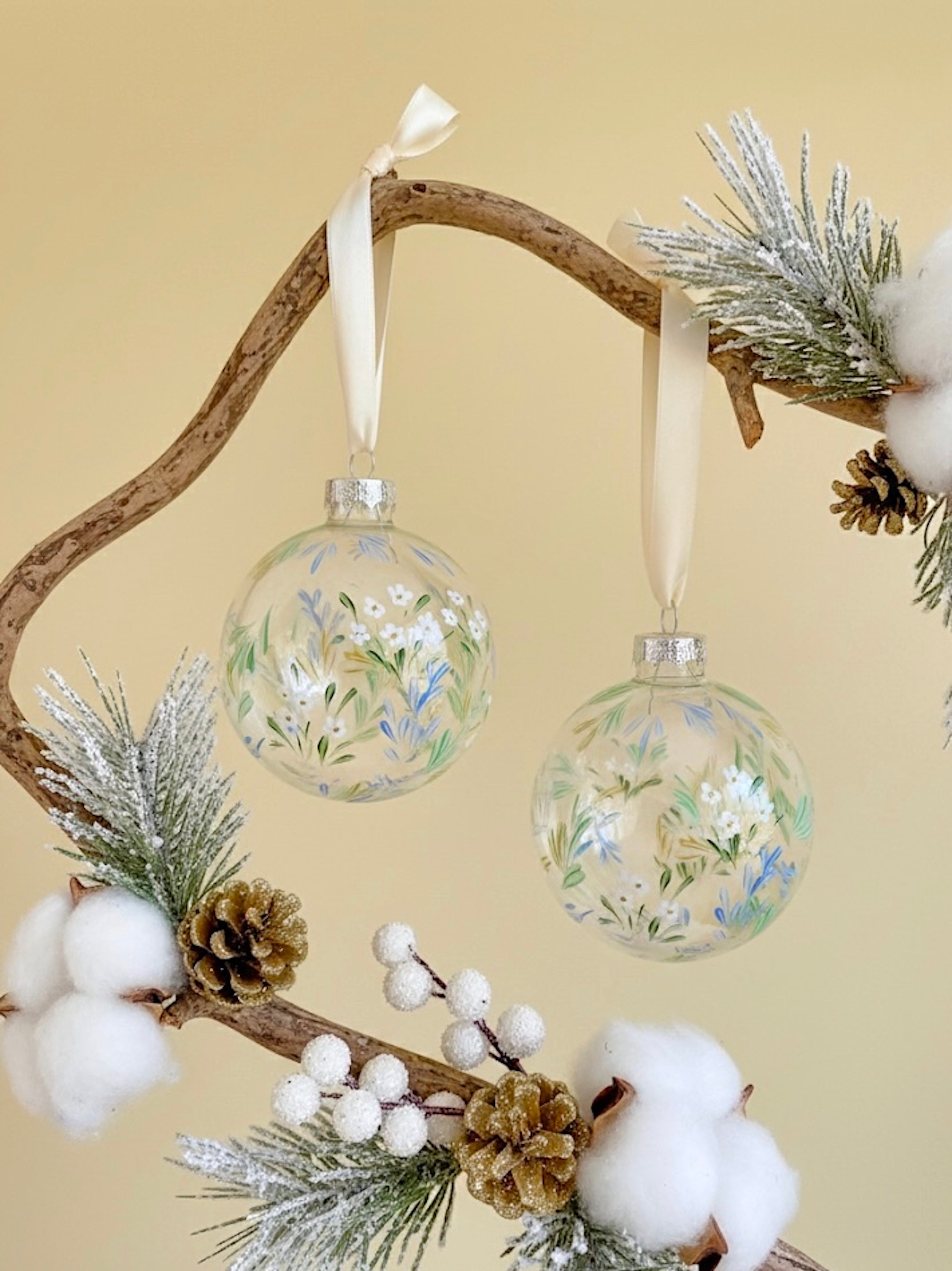 Little white flowers - Hand Painted Ornament 3"