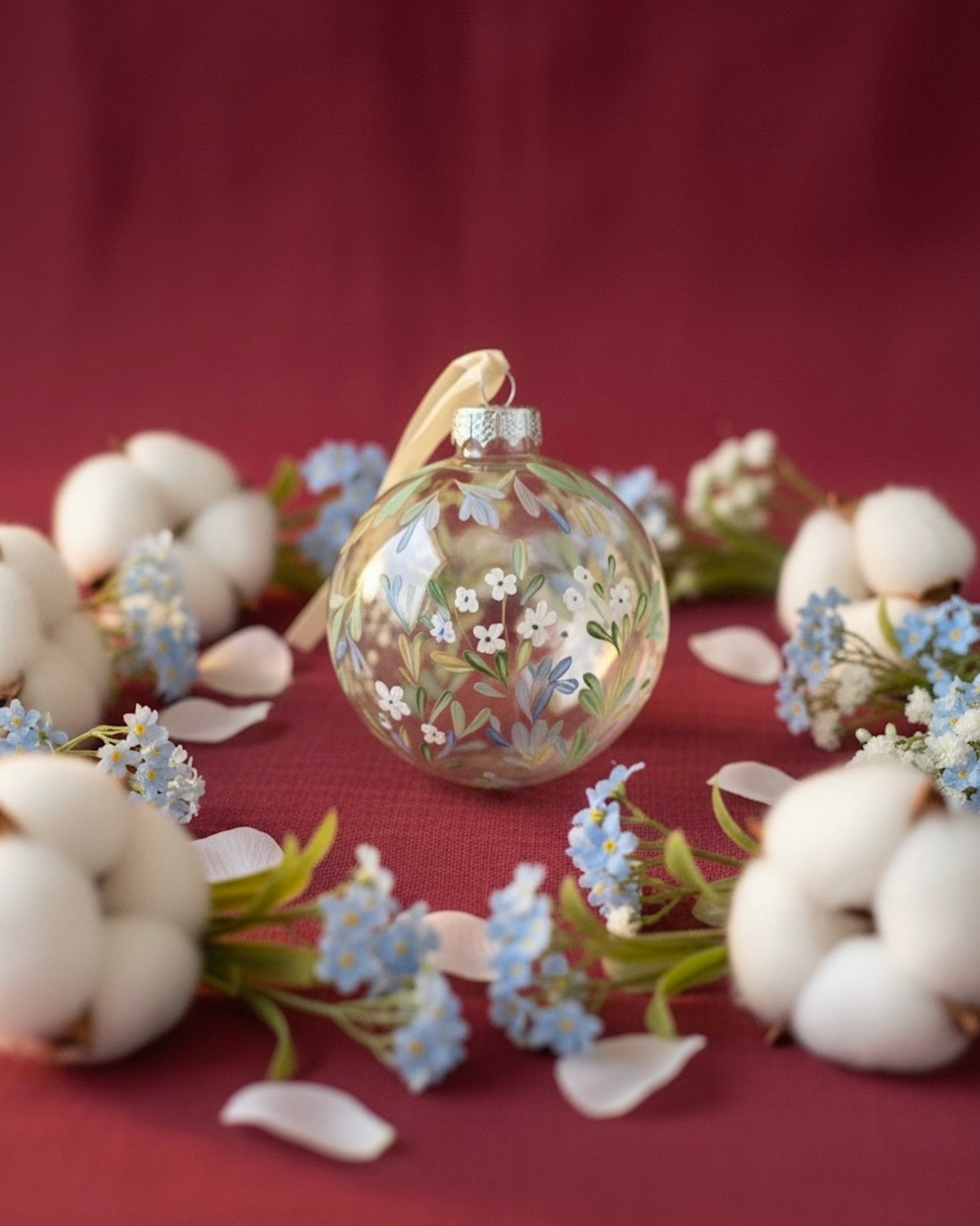 Little white flowers - Hand Painted Ornament 3"