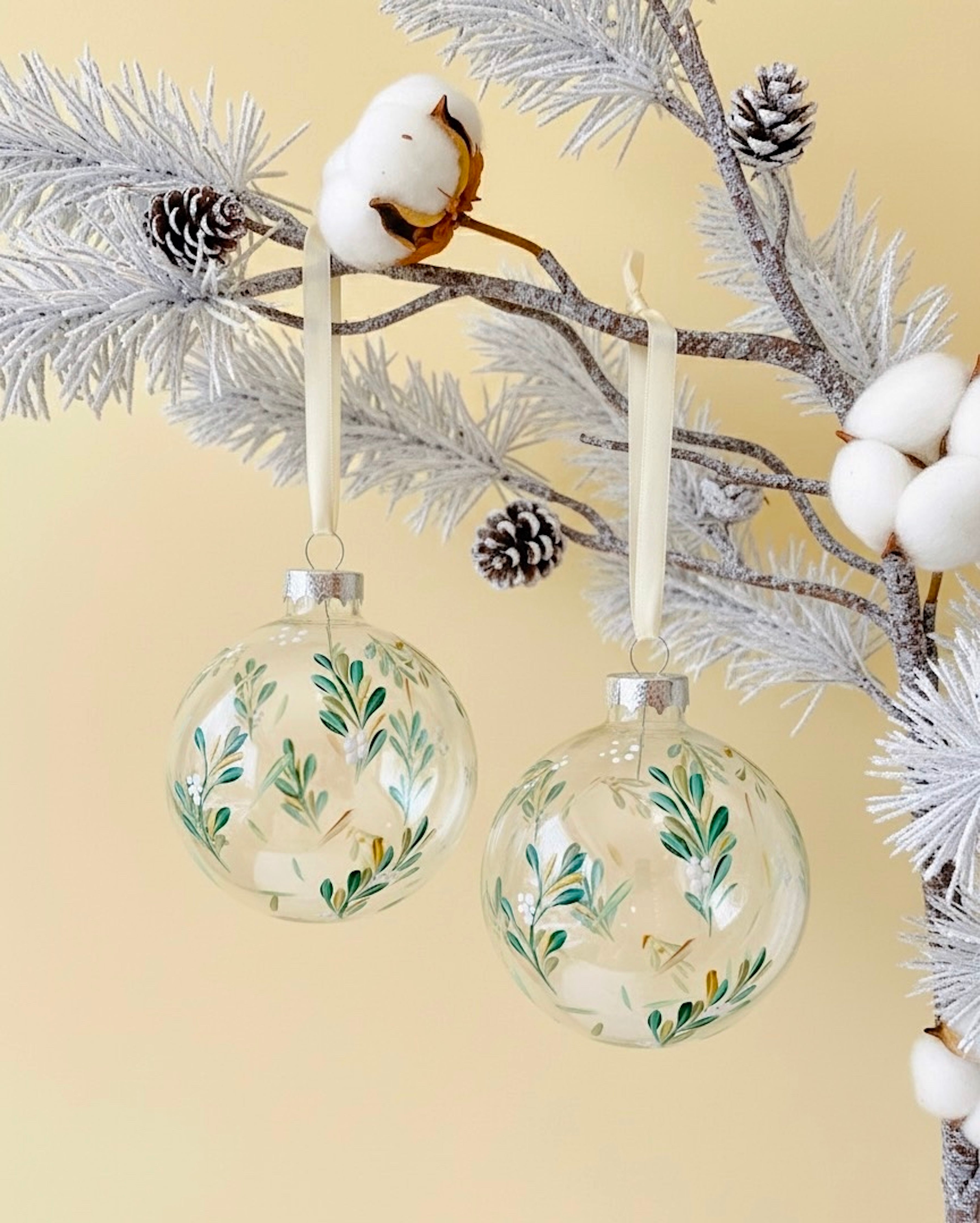 Winter Greenery- Hand Painted Ornament 3"